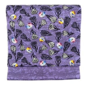 知念冬馬　琉球紅型名古屋帯　ふくら雀とクロッカス